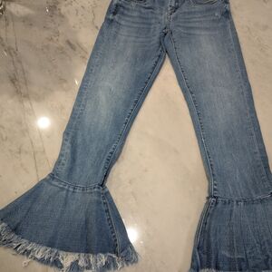#328 - Blank NYC Blue Flare Wide Leg Jeans with Frayed Hem